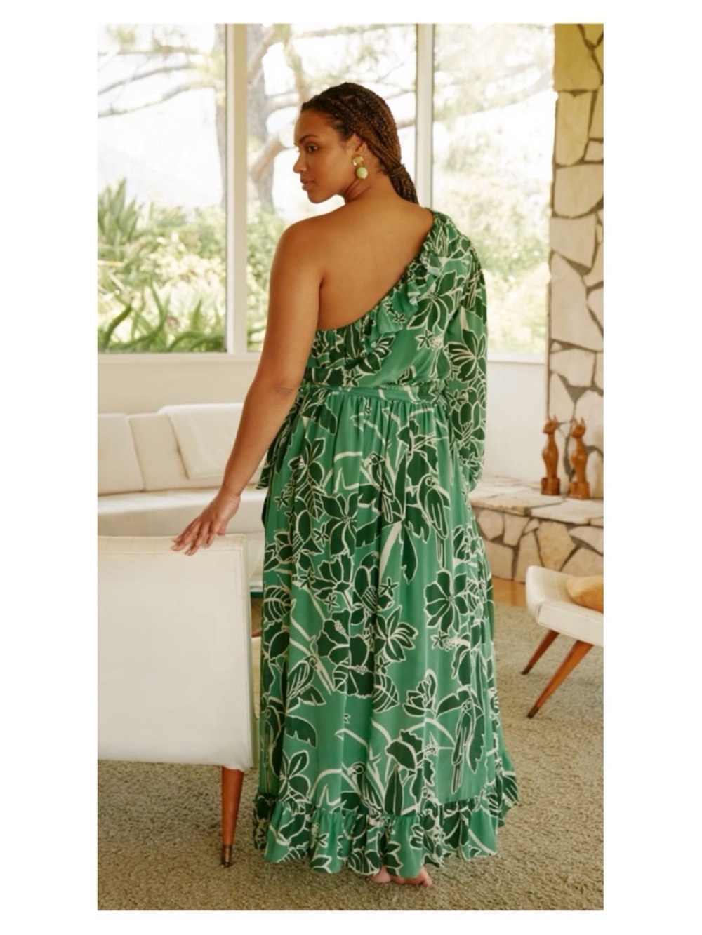 NWOT Anthropologie Farm Rio Printed One Shoulder Ruffle Dress in Living Nature M - Picture 5 of 16